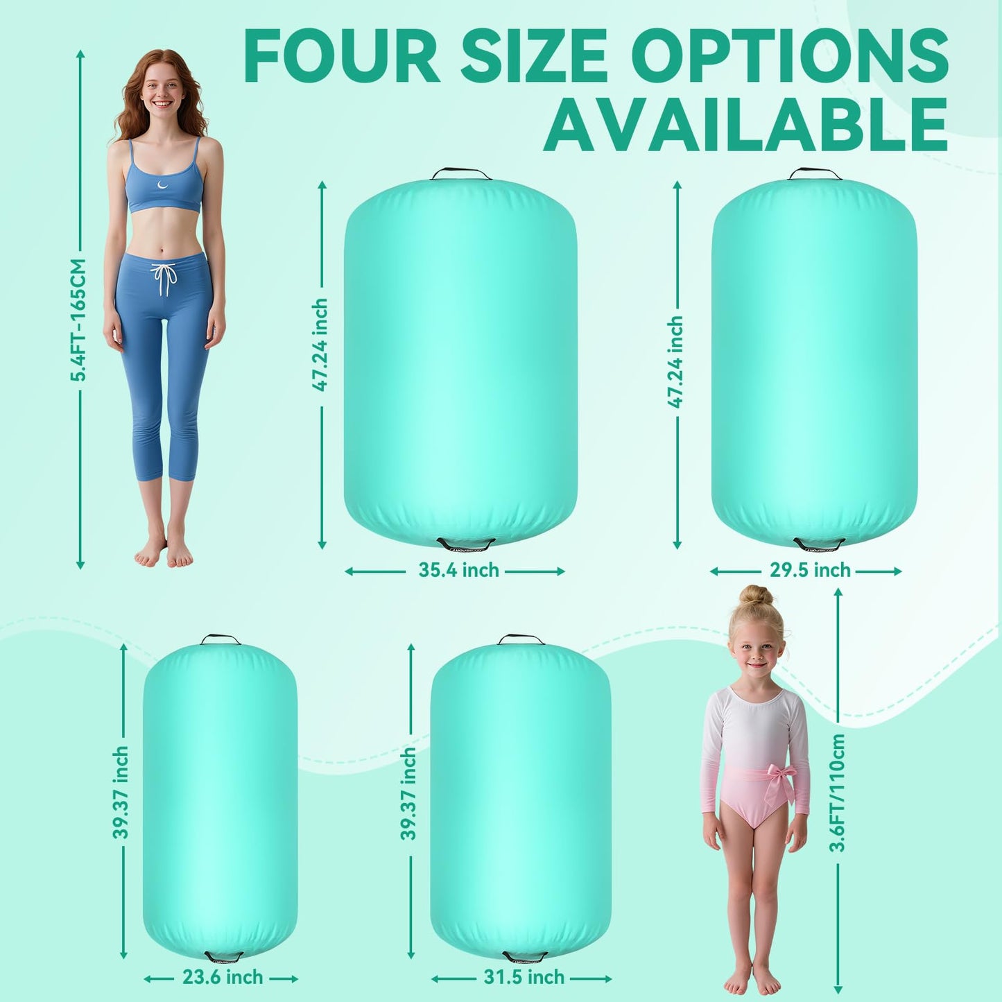 FBSPORT Air Roller Gymnastics Barrel, Inflatable Gymnastics Air Roller Inflatable Air Gymnastics Mat with Electric Pump for Yoga Cheerleading Training Home Outdoor Use (39x24inch Green)