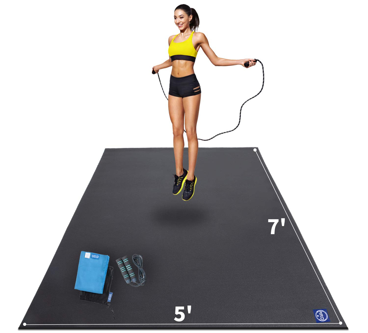MRO Extra Large Exercise Mat 12'x7'/9'x7'/7'x7'/7'x5'(7mm), High-Density Workout Mats for Home Gym Flooring, Non-Slip, Extra Thick Durable Cardio Mat, Ideal for Plyo, MMA, Jump Rope - Shoe Friendly