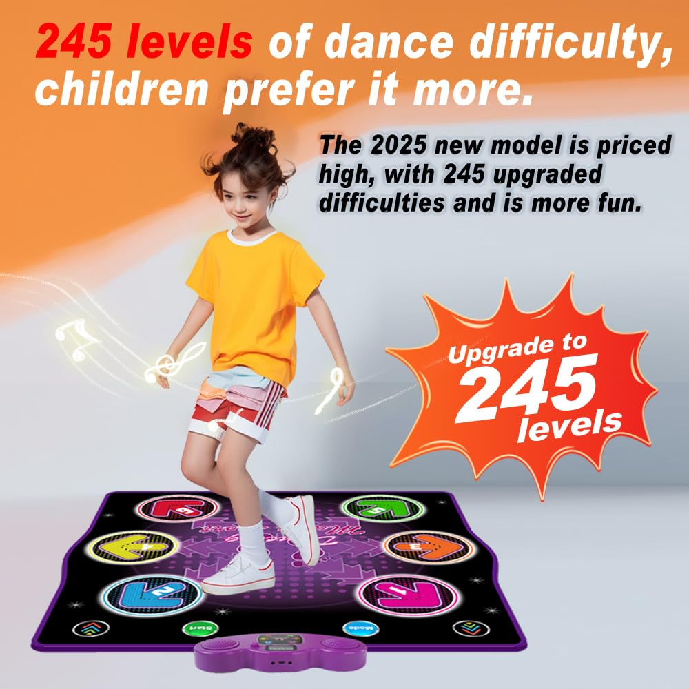HTASKTEXEH Dance mat Toys for Kids Ages 3-12 and Adults, Electronic Dance Pad with Light-up 6-Button Connectable to Cell Phone, Musical Dance Toys with 6 Game Modes