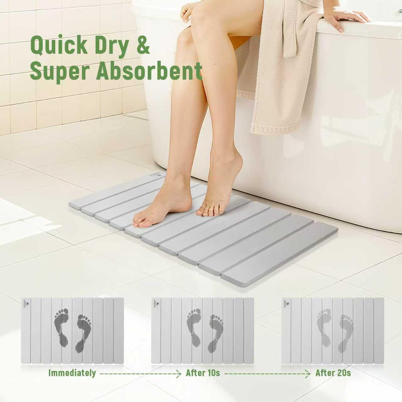 BeeChip Stone Bath Mat for Water Absorption, Foldable Diatomite Stone Mat, Non-Slip & Quick-Drying White Square Bath Mat with Modern Minimalist Style, Easy to Clean, for Bathroom/Kitchen/Hallway