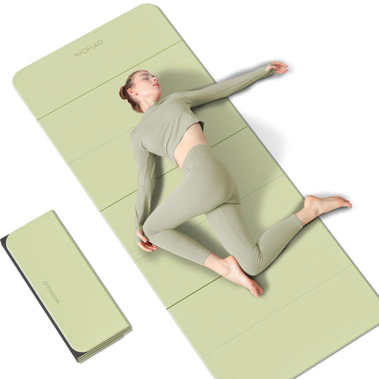 WOHAO Foldable Yoga Mat 70"x24" - Thickened TPE Non-Slip Exercise Mat for Home, Gym & Travel, Lightweight & Easy to Carry, Supports Pilates, Hot Yoga & Floor Workouts (Grass Green + Black)
