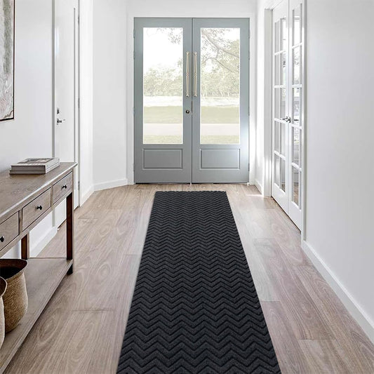 LITA Customized Size Hallway Runner Rug with Rubber Backing, Backed Non-Slip Waterproof, Washable Outdoor Indoor Carpet for Floor, Entryway, Kitchen, Laundry, Balcony, Garage, Gray Triangle, 2' x 6'