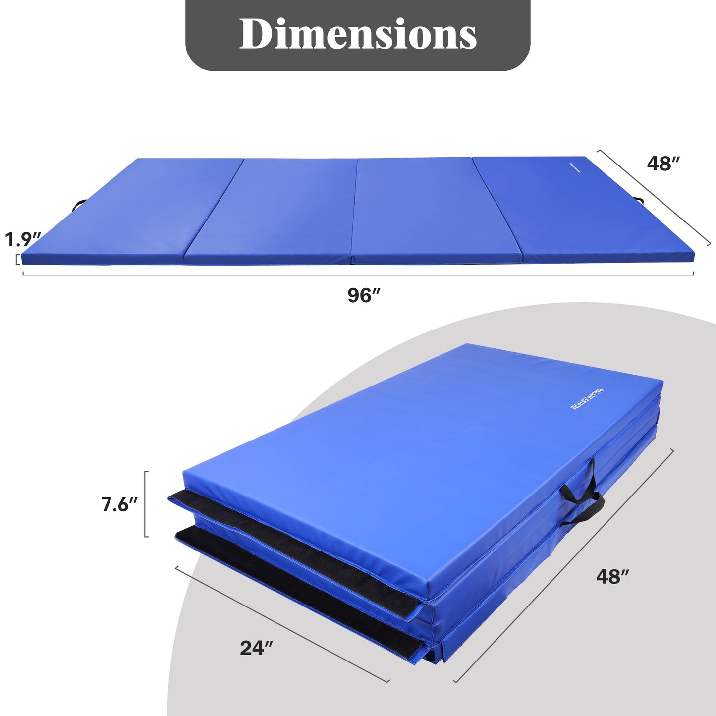 Fitvids Gymnastics Mat, 4'x8'x2" Thick Folding Home Gym Exercise Mat with Tear-Resistant PU Leather and Handles, Workout Mat for Yoga Pilates Tumbling Stretching MMA Core Workouts Wrestling