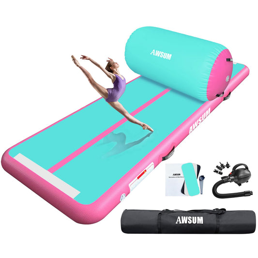 AWSUM Inflatable Gymnastics Mat with Air Barrel for Home Practice 10 FT