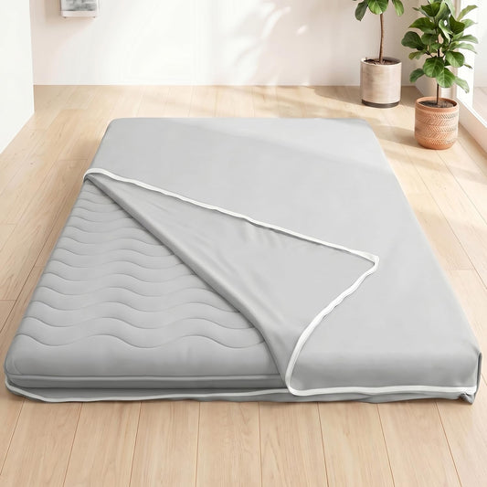 SCHNAUZER HOME Mattress Cover for 2-4" Thick Japanese Futon Mattress, Floor Mattress Tatami Mats Cover with Zipper, Dustproof and Machine Washable, 84" L×58" W, Grey, Full