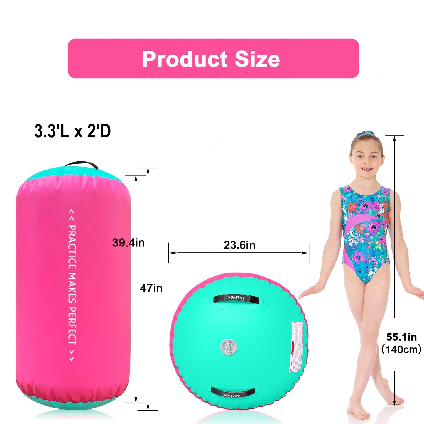 VOFiTNY All Purpose Gymnastics Mat 10ft Sturdy Inflatable Tumble Track with Air Roller for Home/Gym