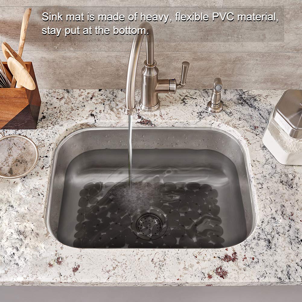 Bligli Pebble Sink Mat for Stainless Steel/Ceramic Sinks, 2 Pack PVC Sink Protectors Mats for Bottom of Kitchen Sink, Dish Drying Mat for Dishes and Glassware, 15.7 x 11.8 inch, Grey