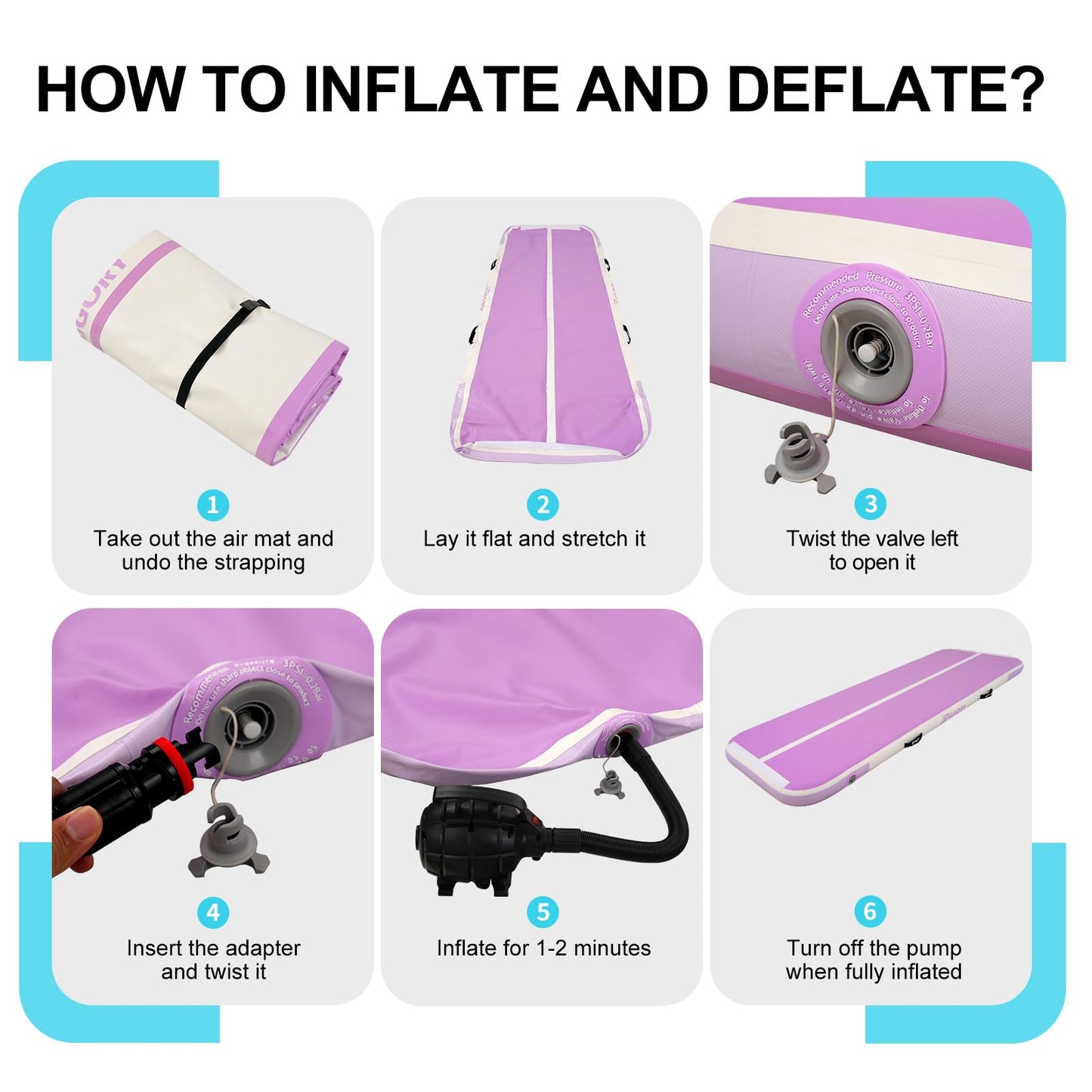Tumble Track, Inflatable Tumbling Mat,Tumble Track Mats for Gymnastics, and Tumble Track with 8 Inches Thickness for Home, Training, Cheerleading, Yoga, Water with Pump (Purple, 10ft×3.3ft×4inch(3x1x0.1m))