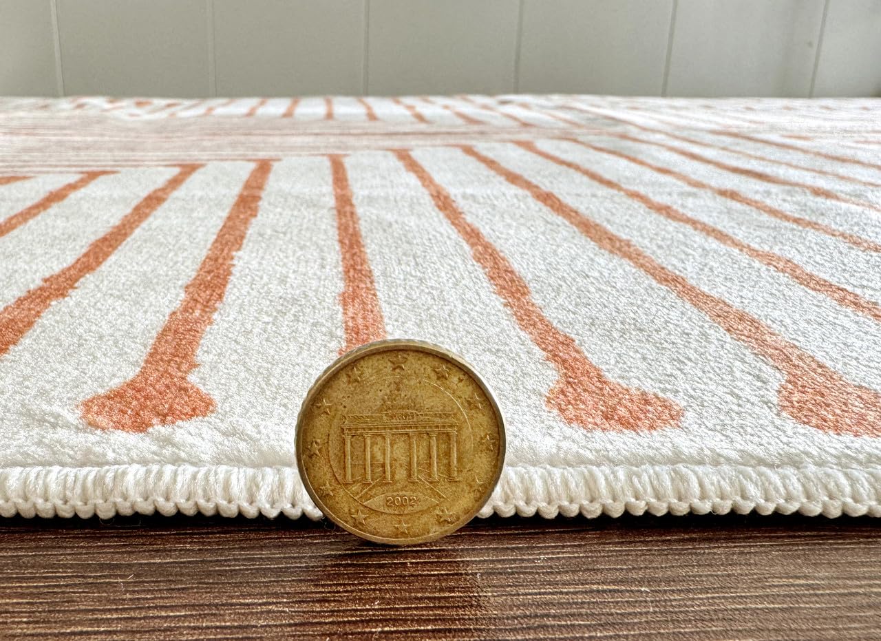 GLN Rugs Contemporary - Claros - Machine Washable Area Rug, Modern Washable, Non Slip, Low Pile Area Rug, Living Room, Bedroom, Kitchen Rug - Easy Clean (8' x 10' Orange Beige)