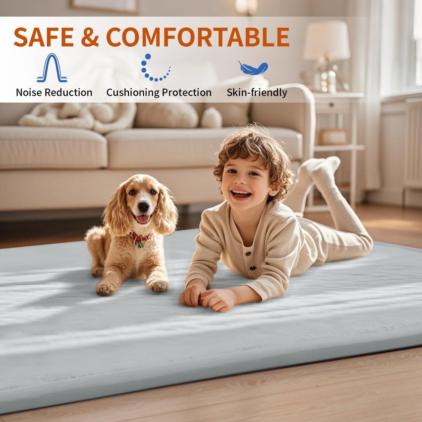 ACOMOPACK Baby Play Mat for Floor,1.3" Thick Memory Foam Area Rug for Living Room,Soft Velvet Crawling with Non-Slip Bottom for Kid,Toddler,59"×71" Tummy Time Nursery Rugs,Yoga（Light Grey）