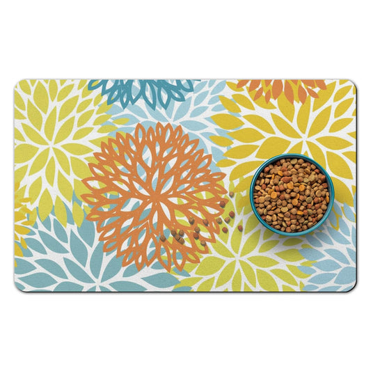 Dog Food Mats for Floors, Absorbent and Quick-Drying Pet Cat Food Mat,Anti-Fouling and Easy-to-Clean Pet Feeding Mat,Dog Bowl Mat for Messy Drinking Water Bowls.16x24, Bohemia Dahlia Floral Style