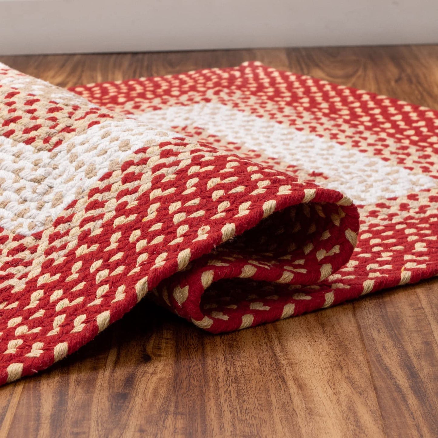 Super Area Rugs 2X3ft Farmhouse Braided Rug - Natural Soft Cotton Carpet for Bathroom, Kitchen, Doorway - Primitive Country Woven Rug - Red/Cream/Ivory