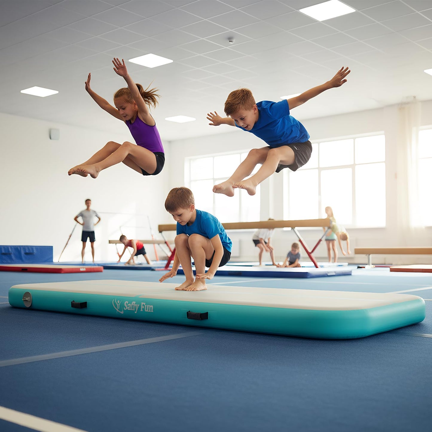 Inflatable Gymnastics Mat 10ft Air Tumble Track Training Mat 8 inches Thick Tumbling mat with Electric Pump for Home Use/Tumble/Gym/Training/Cheerleading/Water/Yoga