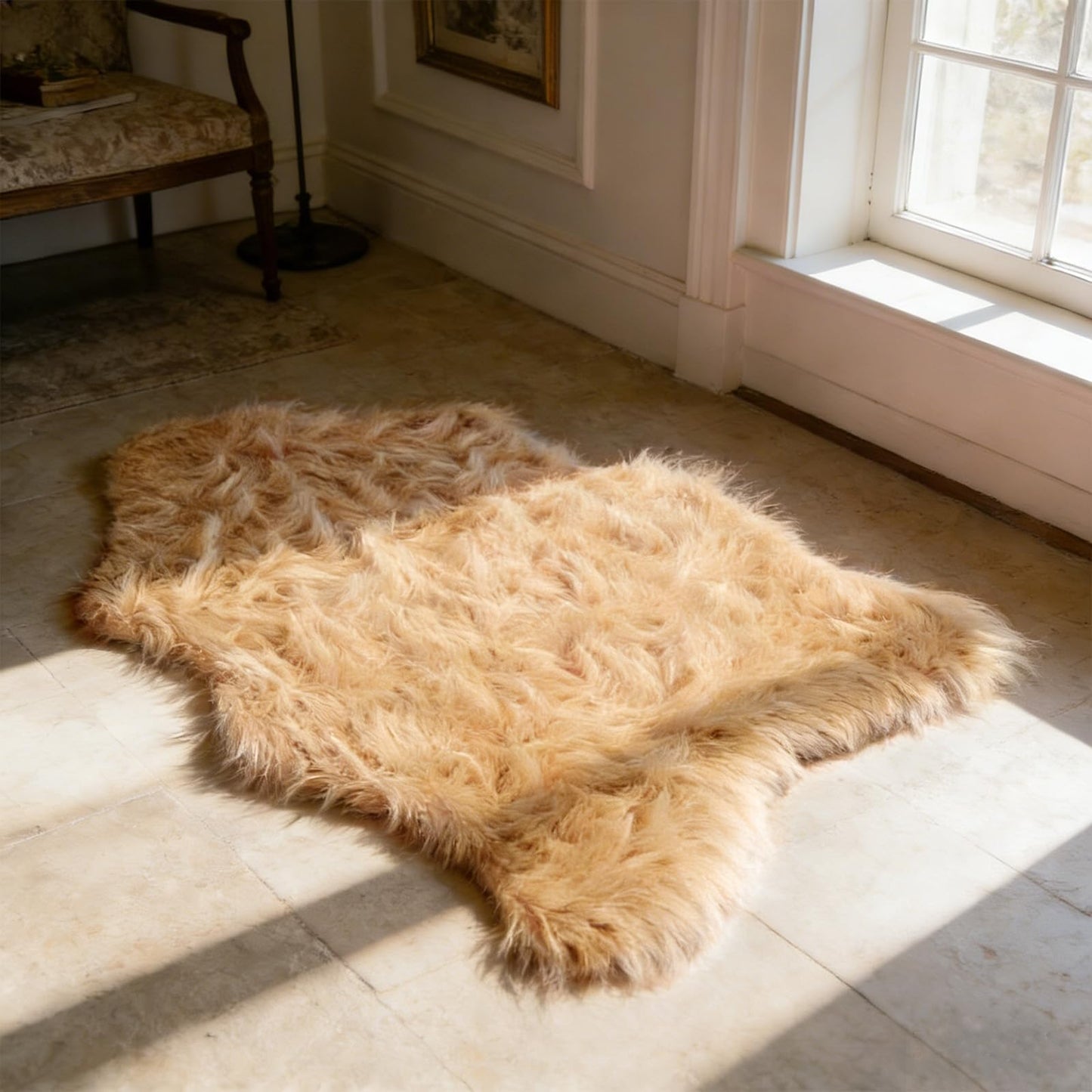 TUOTPE Ultra Soft Faux Fur Rug, Fluffy Shaggy 2 x 3 Ft Sheepskin Fur, Beige Plush Faux Area for Bedroom Nursery Living Room