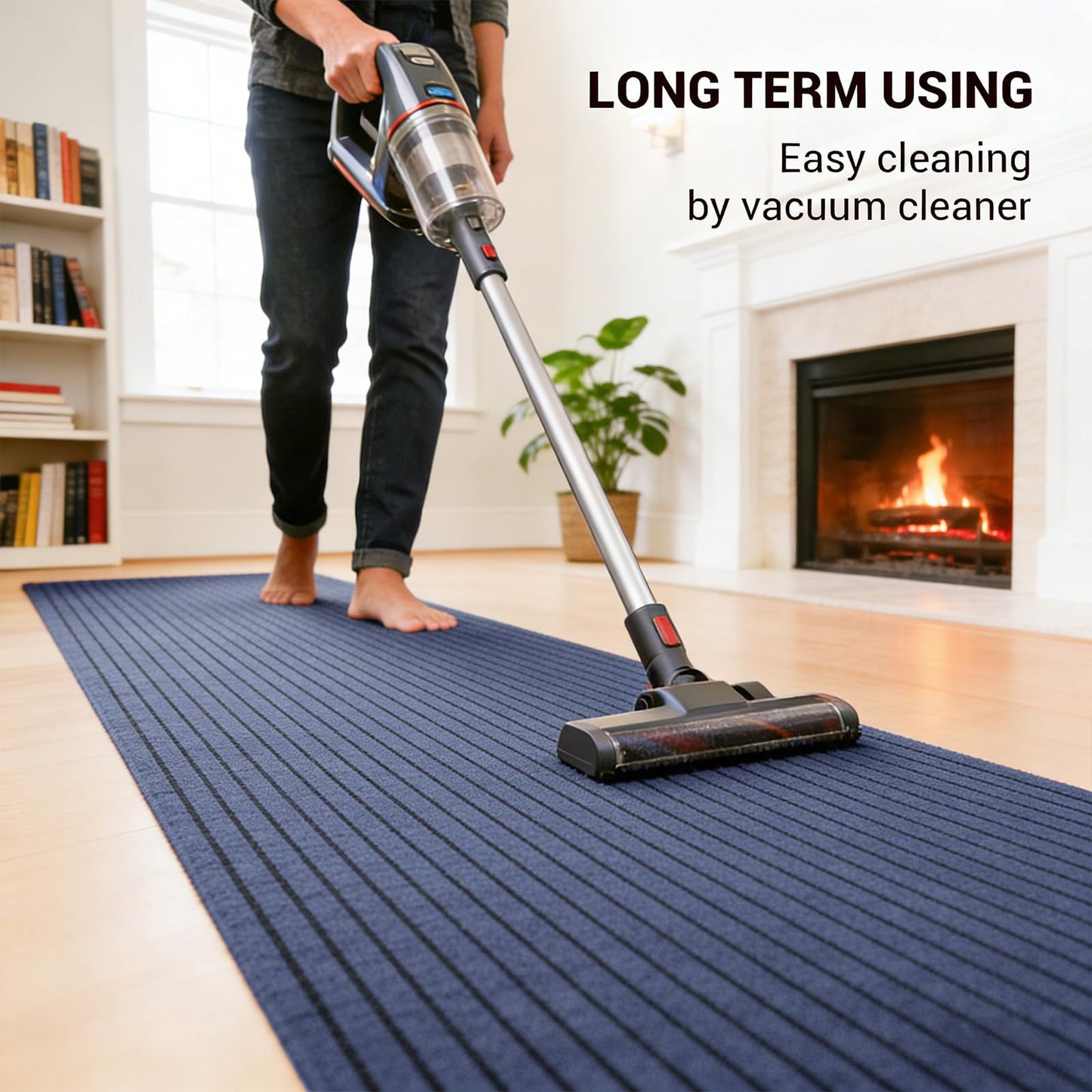 Stripe Runner Rug 2 x 6 ft Indoor Outdoor, Gray Non Slip Rubber Backing, Waterproof Low Profile Area Runner for Hallway, Entryway, Kitchen, Patio, Garage, Stairs & Laundry