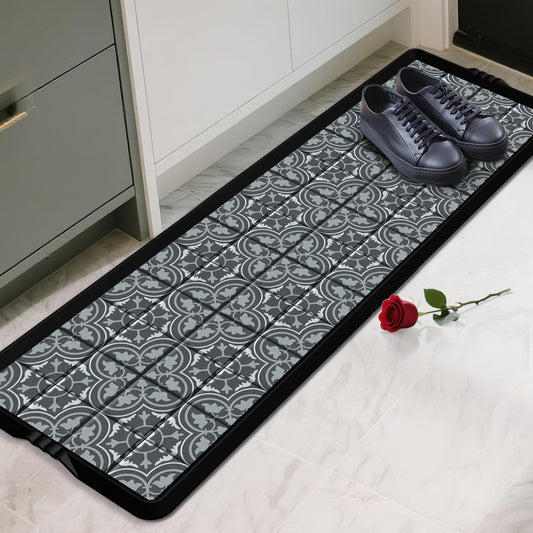 BEHERO Boot Tray Shoe Mat Decorative Patterned, Rubber Boot Matt Tray Indoor and Outdoor Use, 16" x47.5" Shoe Cleaning Mat Non-Slip, Shoe Storage Waterproof with Artistic Prints for Entryway(Gray)