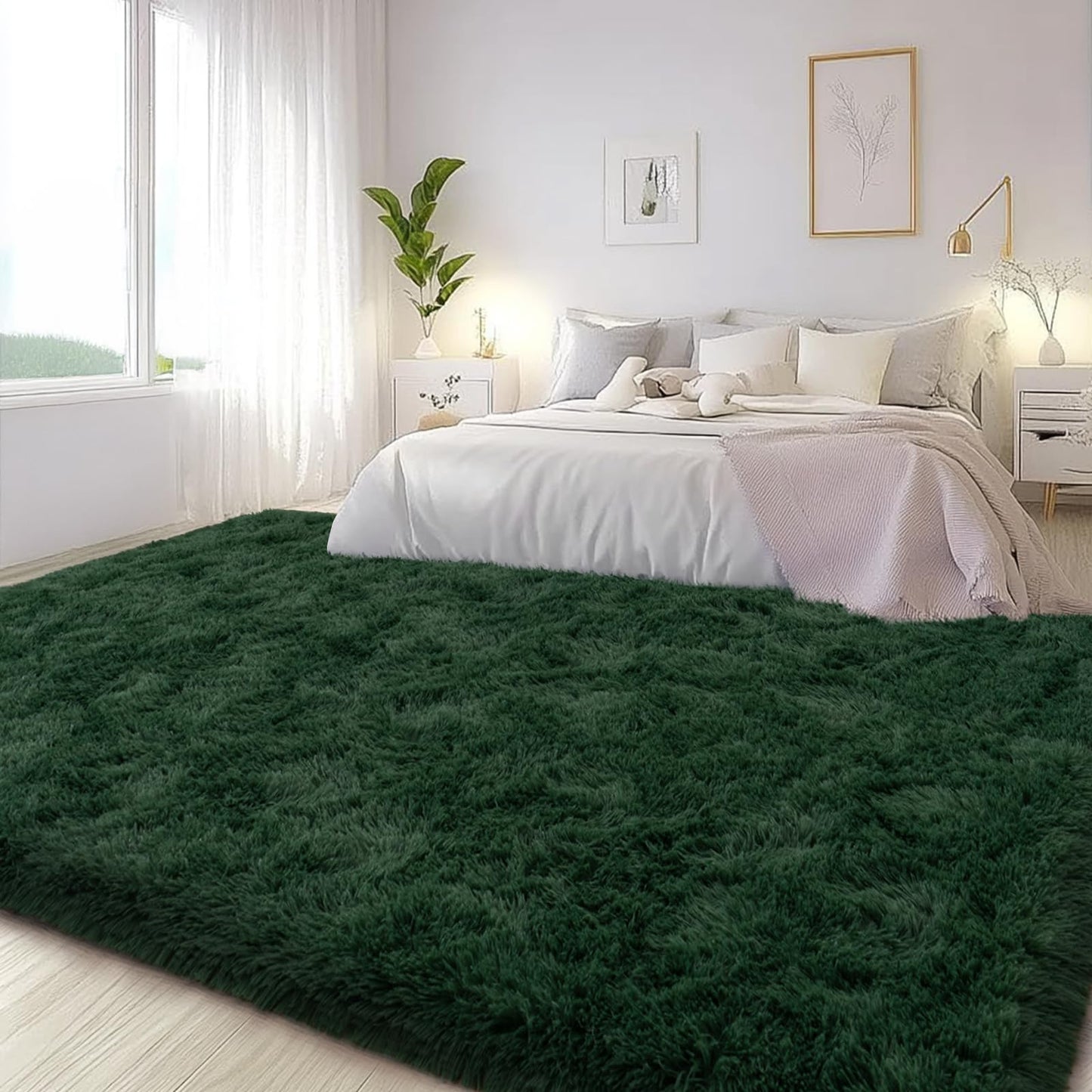 Lairep Large Area Rugs for Living Room Bedroom, 8x10 Feet Dark Green Fluffy Shag Rugs, Ultra Soft Shaggy Plush Fuzzy Modern Indoor Throw Floor Carpet for Girls Boys Dorm Nursery Home Decor Aesthetic