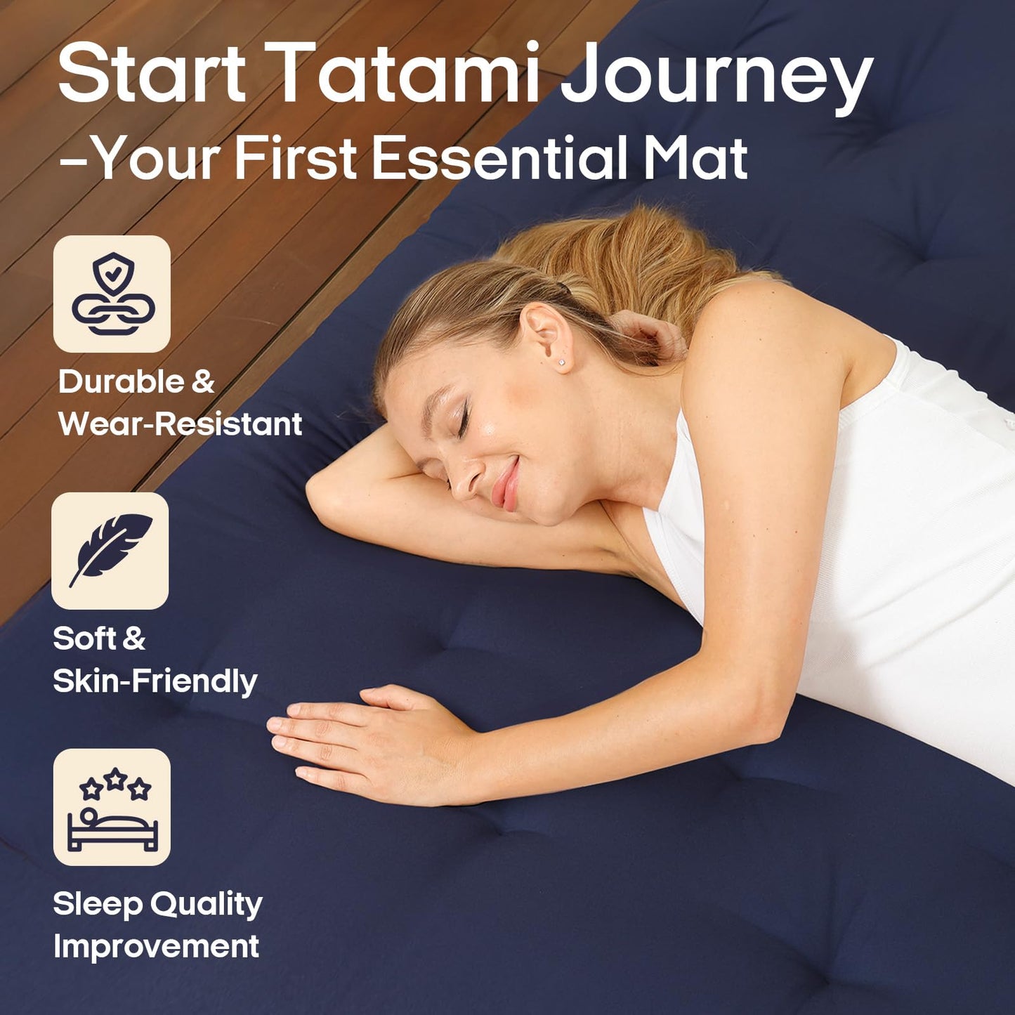 Syrinx Water Resistant Japanese Futon Mattress, Twin Size 75"x39", 2.5 Inch Thick Japanese Floor Mattress Tatami Mat, Foldable Floor Bed Sleeping Pad for Dormitory Guest Room Camping