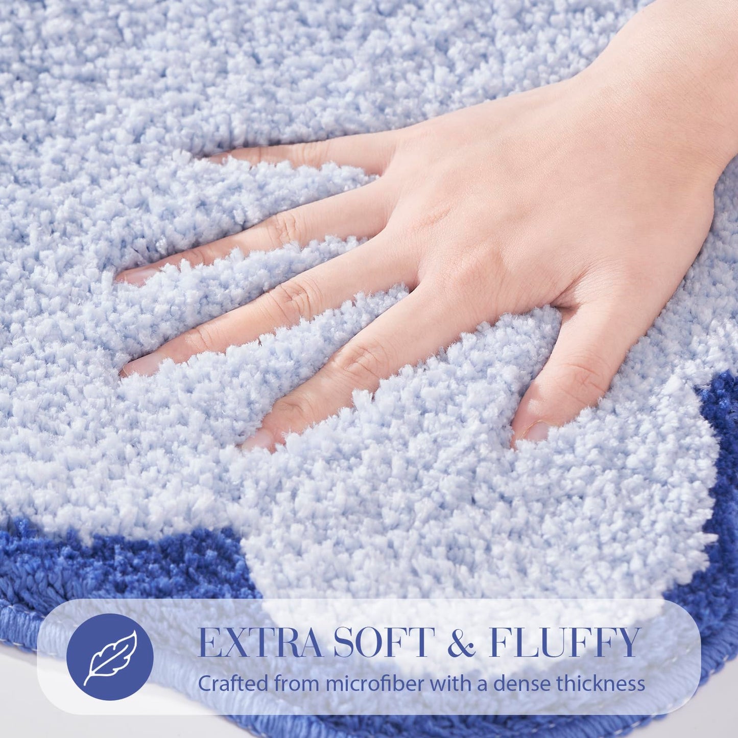 ELDONE Cute Scalloped Bathroom Rugs, Microfiber Tufted Bath Mats, Fun Navy Blue Bathmat for Bath Room Bathtub Shower, Preppy Trendy Bathroom Mat for Sink Bedroom, 30" x 20"
