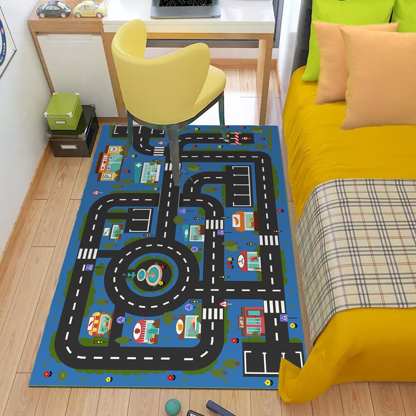 Analog ABC Kids Rug Playroom Car Play Mat City Life Road Rug for Cars Fun City Map for Carpet for Bedroom Boys (31 * 47 inches, Hope City)