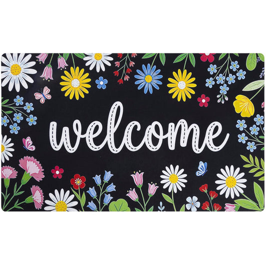 iouwy Spring Summer Welcome Door Mat 17×29 Inch, Low Profile Front Door Mat for Outside Inside Entrance, Non Slip Rubber Back for Indoor and Outdoor Entrance, Floral