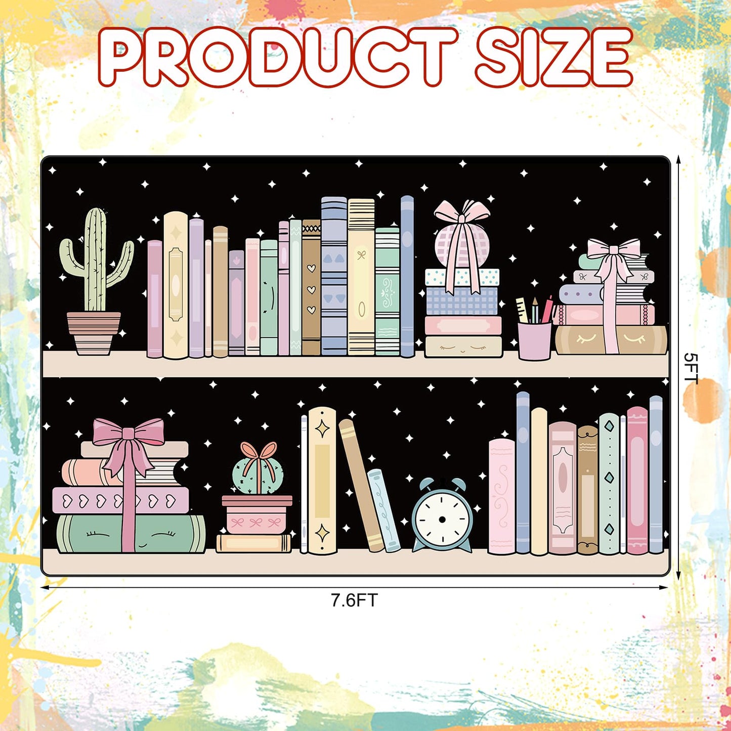 Klyyo Clyro Bookshelf with Dots Rug 5' x 7.6' Pastel Classroom Rug Non Slip Washable Large Educational Carpets for Classroom Nursery Library Playroom Bedroom Reading Decor