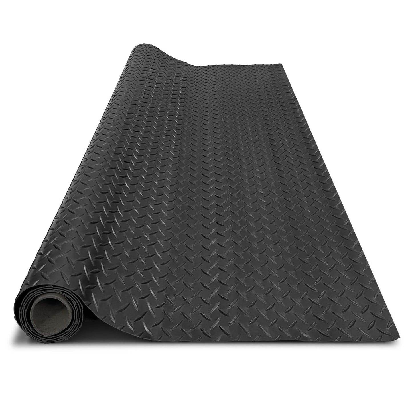 4x8FT Garage Floor Mat, 2.8mm Thickened Flooring Roll for Under Car, Golf Cart Parking Mat, Diamond Plate PVC Rubber Motorcycle Mat, Non-Slip Floor Protector for Garage Warehouse Trailer, Black