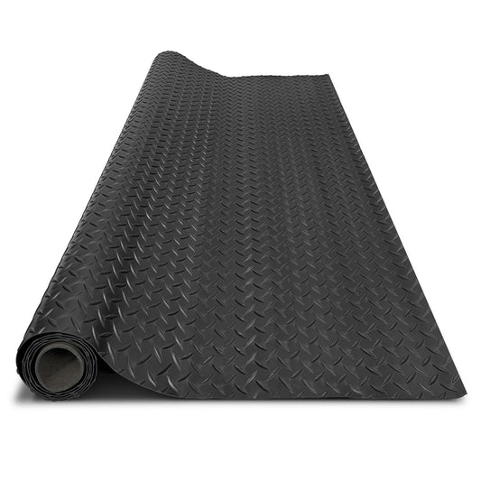 4x8FT Garage Floor Mat, 2.8mm Thickened Flooring Roll for Under Car, Golf Cart Parking Mat, Diamond Plate PVC Rubber Motorcycle Mat, Non-Slip Floor Protector for Garage Warehouse Trailer, Black