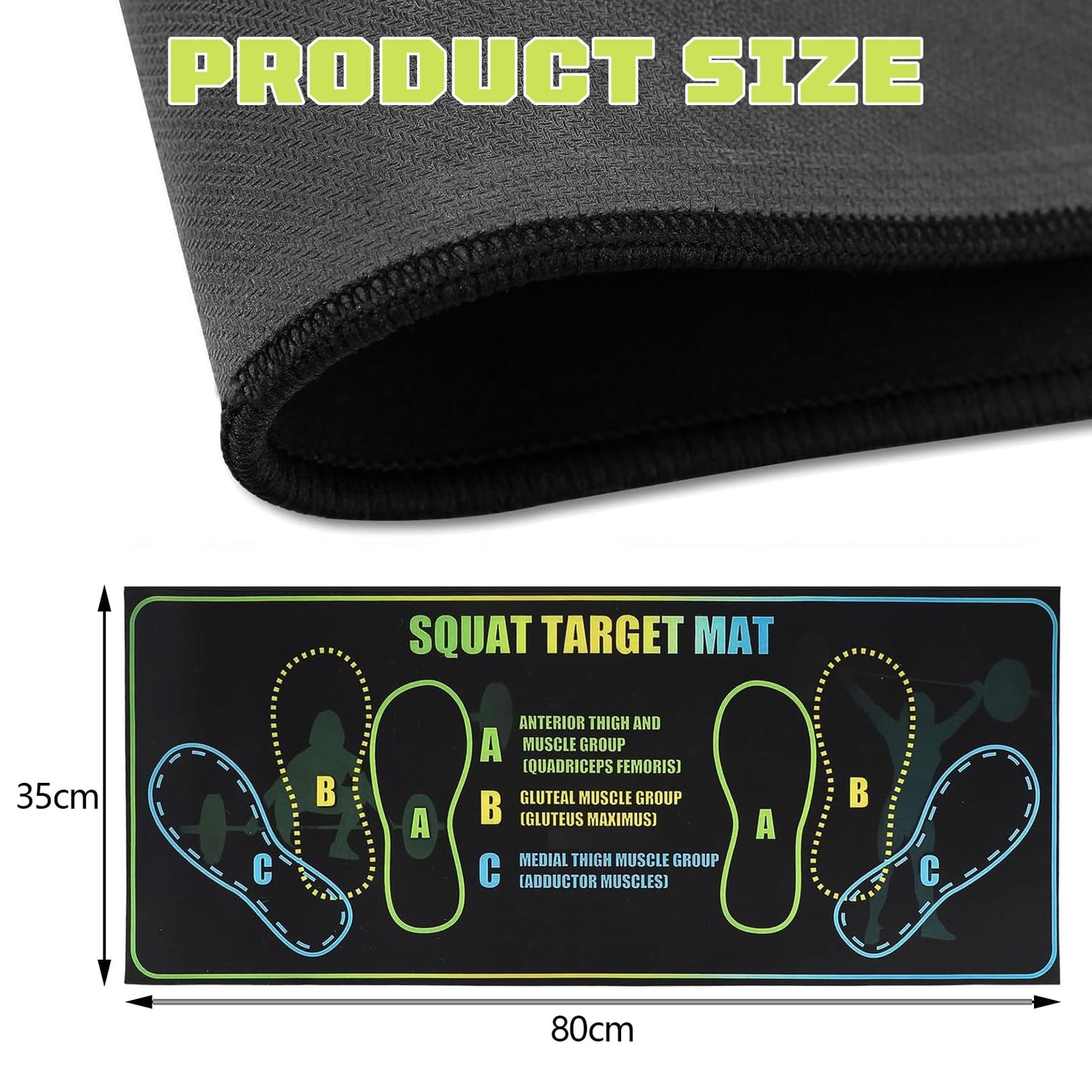 Squat Mat with Foot Position 13.8×31.5in — Non-Slip + Resistance Band