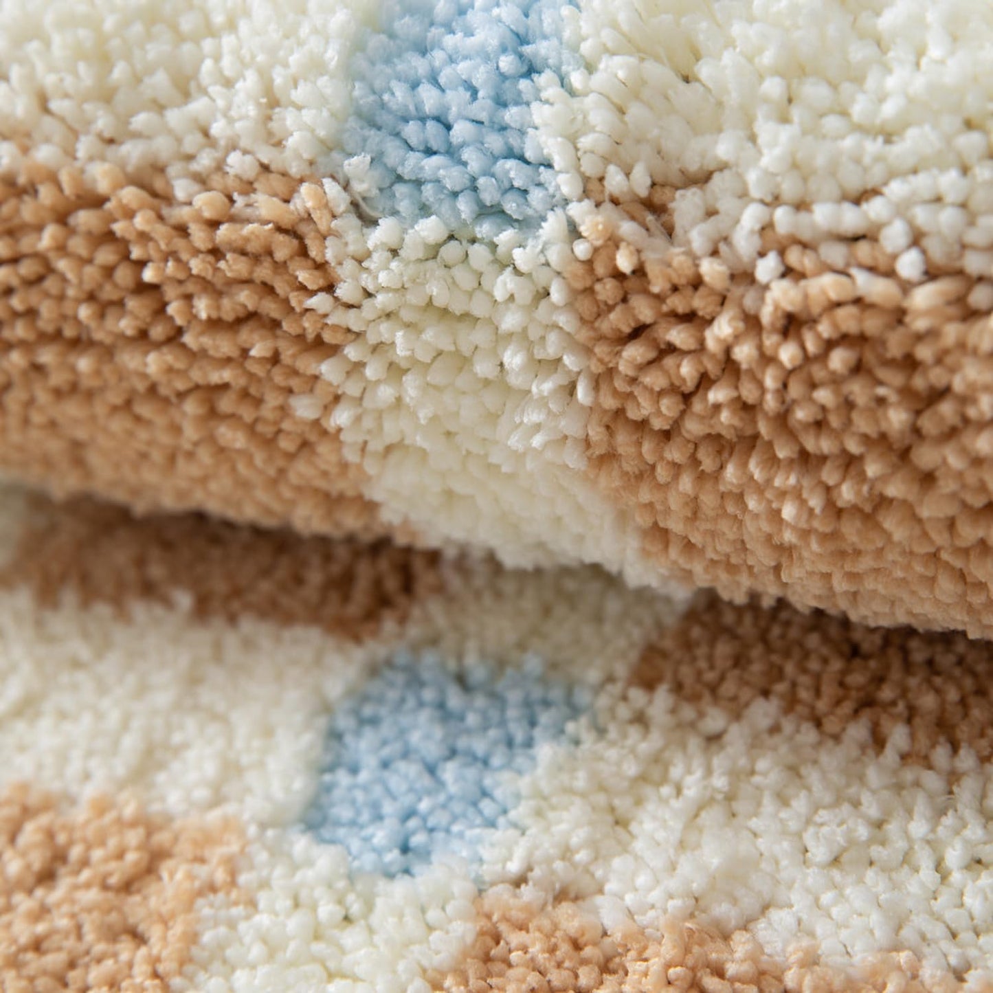 GIB Bathroom Runner Rug Mat 47" x 16", Extra Soft Absorbent Plush Fluffy Bath Rugs, Non-Slip Washable Bath Mats for Bathroom Floor Shower Bedroom Decor, Warm Beige Cream Checkered with Blue Accents