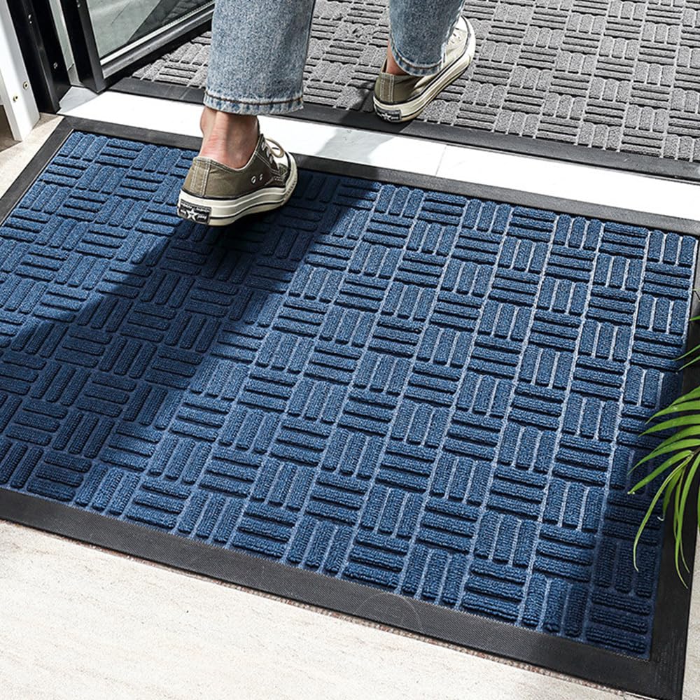 MATZEN Block Entrance Mats Indoor Outdoor, Front Door Mat Entryway Entrance Waterproof Outdoor Doormat, Heavy Duty Non Slip Durable Weatherproof Porch Deck Terrace Office Entrance Mat, 5x3, Grey