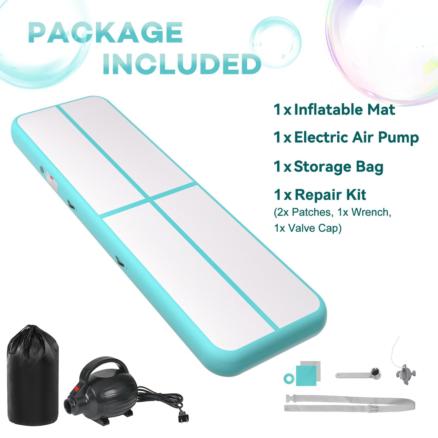KIKILIVE Inflatable Air Gymnastics Tumbling Mat 10ft, Air Tumble Track Mat 4 inches Thickness with Electric Air Pump for Home Use Outdoor Training Cheerleading Yoga Water Beach Park