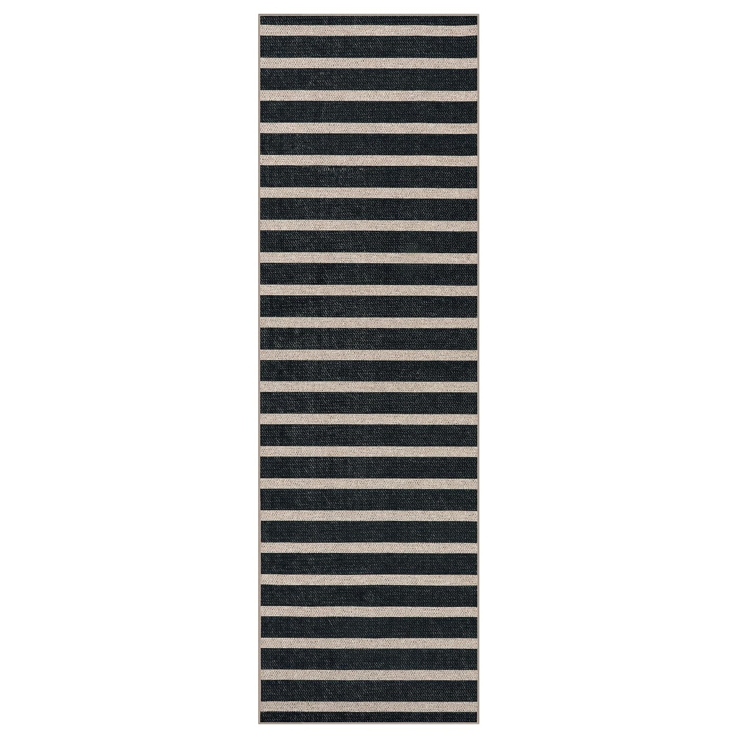 Lahome Elance Striped Easy Jute Runner Rug, 2x8 Kitchen Rug Non Slip Washable Outdoor Runner for Entryway Indoor, Farmhouse Black Indoor Outdoor Carpet for Hallway 8ft Entry