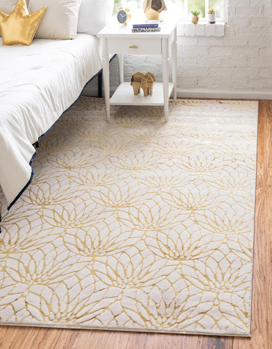 Marilyn Monroe Glam Collection Area Rug - Dahlia (7' 1" x 10' Rectangle, White Gold/ Gold)
