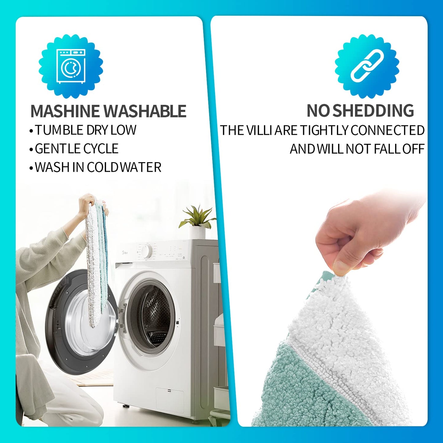 SiliPacks Small Bathroom Rugs 16"x24" Non-Slip Microfiber Carpet, Machine Washable Quick Dry Bath Mats for Bathroom, Bedroom and Kithchen -Turquoise