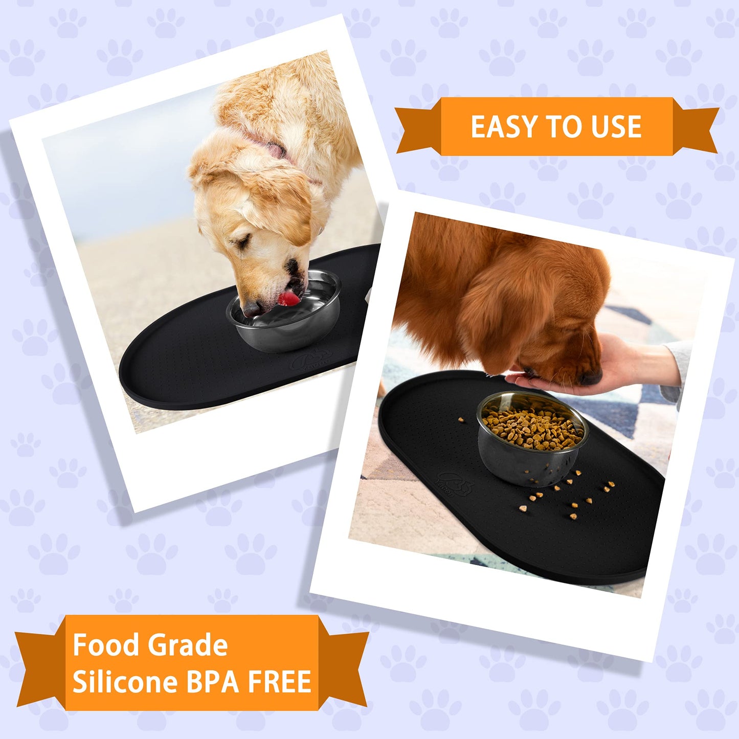 Yacee 100% Waterproof 0.5" Raised Edge BPA Free Silicone Dog Food Mat, Pet Cat Feeding Mats Contain Spills Protects Floors, Placemats for Cats and Dogs Water Bowl Dishwasher. (Small, Black)