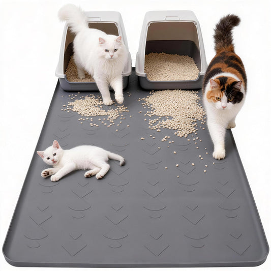 Vyrix Extra Large Cat Litter Mat, 40" x 28" Cat Litter Box Mat, Silicone Litter Trapping Mat, Soft on Kitty Paws & Easy to Clean for Floor, Waterproof/Urineproof Litter Pad for Indoor Cats