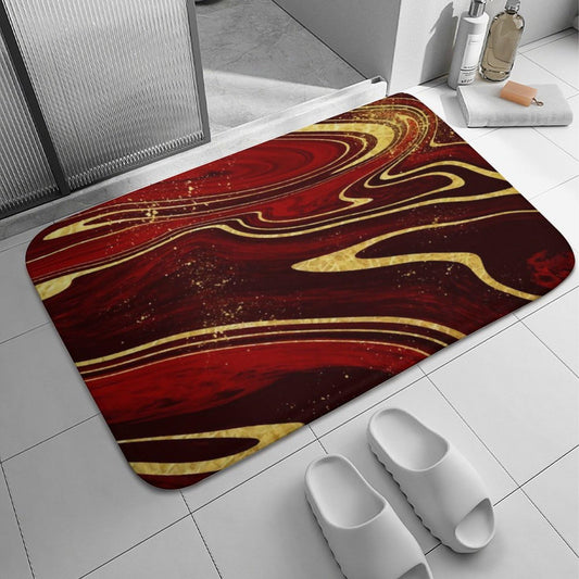 Bath Rugs Non-Slip Bathroom Mat,Burgundy and Gold Marble Bath Mat Soft Washable Decoration Bathmat Shower Rug for Bathtub Toilet Rug Kitchen 16x24Inch