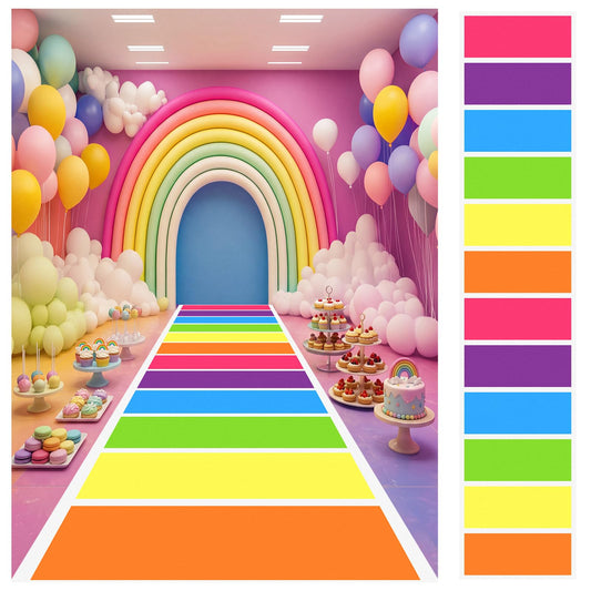 Timgle 2.6 x 20 ft Colorful Polyester Carpet Candy Theme Runway Rug Hallway Runner Rug Cute Table Runner Colored Floor Party Decorations for Birthday Party Supplies