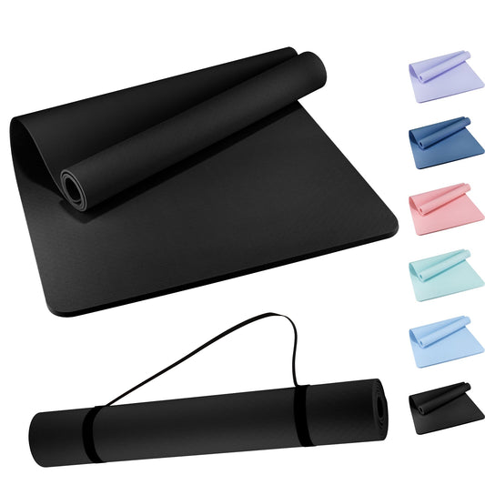 Wimwum Extra Wide Yoga Mat 72" x 32", 6mm Non Slip TPE Exercise Mat with Carrying Strap, Large Workout Mat for Yoga, Pilates, Stretching, HIIT & Home Gym, black