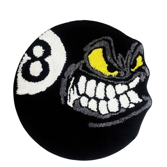 Angry 8 Ball Rug, 24" Cool Rugs for Bedroom Men, Black Round Area Rug for Man Cave, High-Pile Flocking Soft Aesthetic Carpet for Living Room Decor, Hypebeast Room Decor