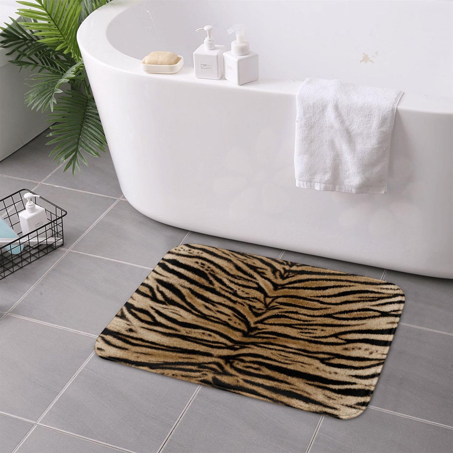 Sovvin Tiger Texture Print Bath Mat, Non-Slip Microfiber Rug, Soft Absorbent Kitchen Door Mat for Bathroom,Bedroom, 16x24 Inches