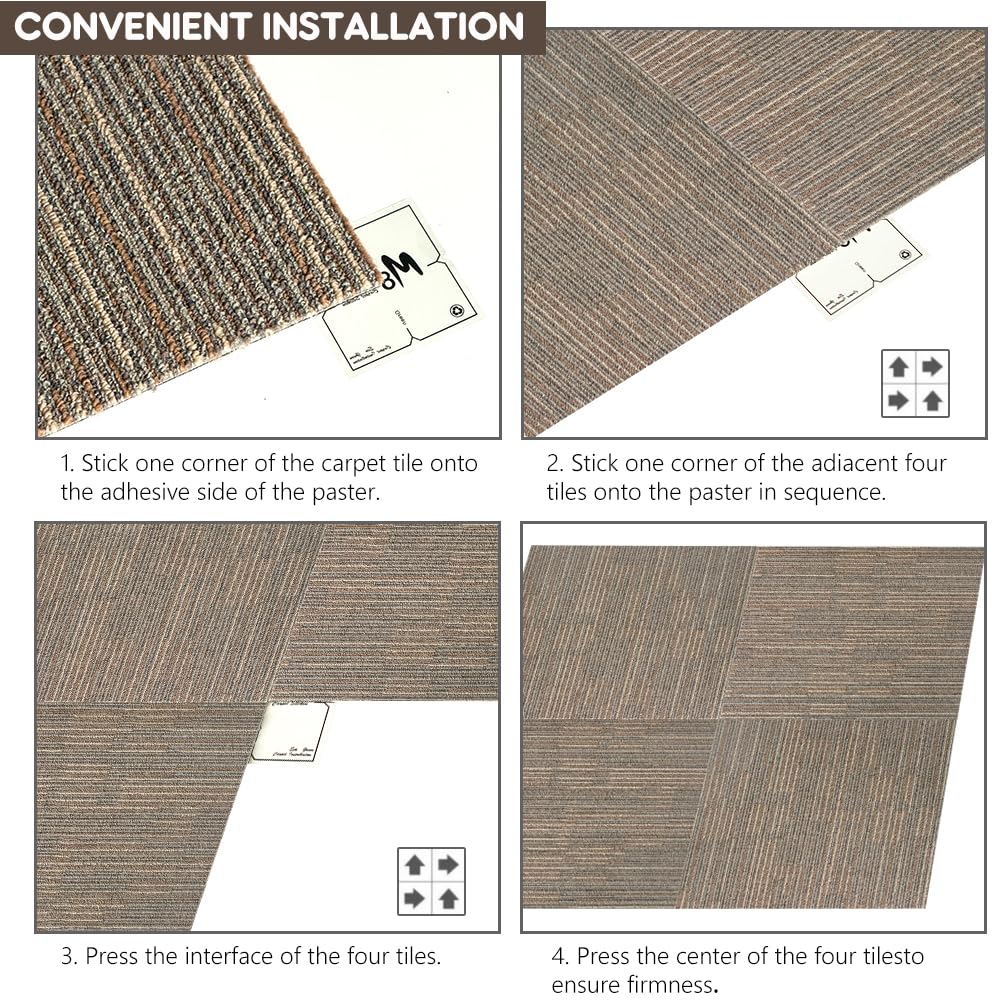 Petgrow Commercial Carpet Tiles, 24" x 24" Squares, 18 Tiles,Non-Slip Soft Floor Carpet for Office, Bedroom, Living Room, Kitchen (1Box, Beige)