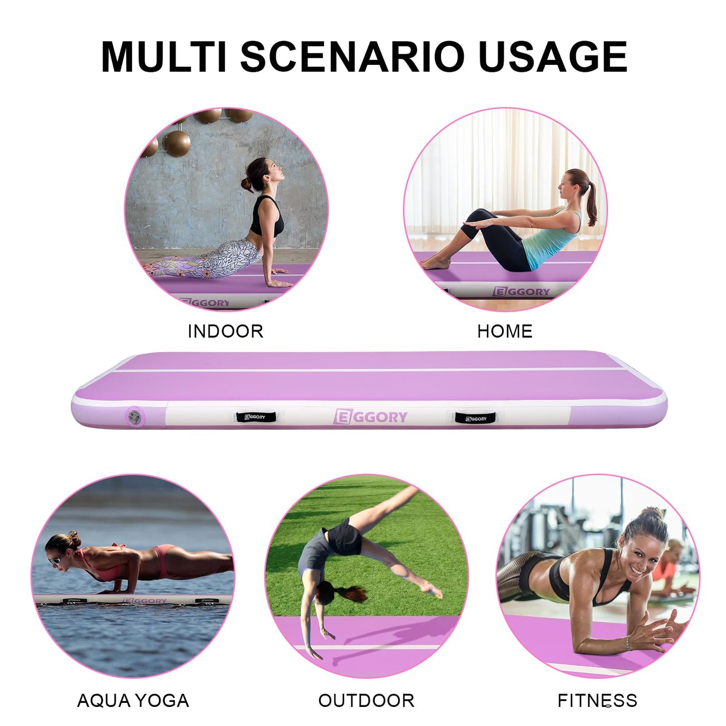 Tumble Track, Inflatable Tumbling Mat,Tumble Track Mats for Gymnastics, and Tumble Track with 8 Inches Thickness for Home, Training, Cheerleading, Yoga, Water with Pump (Purple, 10ft×3.3ft×4inch(3x1x0.1m))