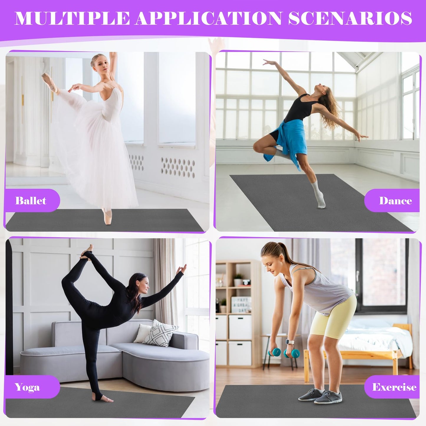 QVEEQ Portable Dance Floor Mat, Reversible Non-Slip Surface for Ballet, Tap, Jazz & Pop Dance, 48x36in with Carry Backpack & Straps – Lightweight & Easy to Store