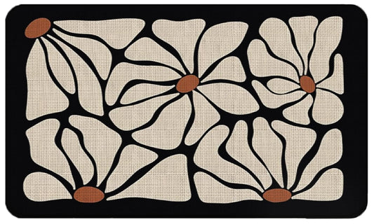 QGFM Boho Beige and Black Floral Door Mat - Bohemian Neutral Floral Front Door Welcome Mats Outdoor Entrance, 17x30 Rug