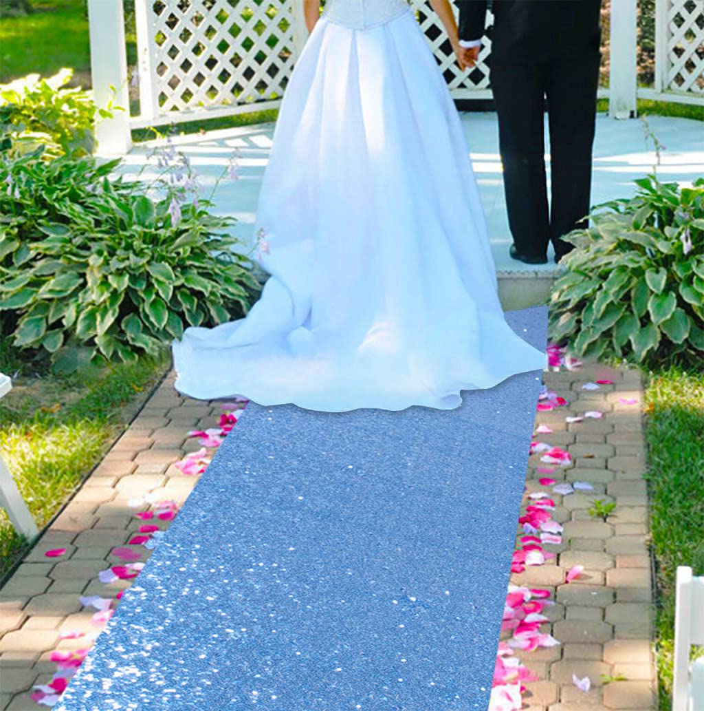AMZLOKAE Aisle Runners for Weddings Sequin Aisle Runner Rustic Outdoor Rug Aisle Runner for Ceremony Sparkle Carpet Runner Bride Shower,Party Decor (2FTx15FT, Light Blue)