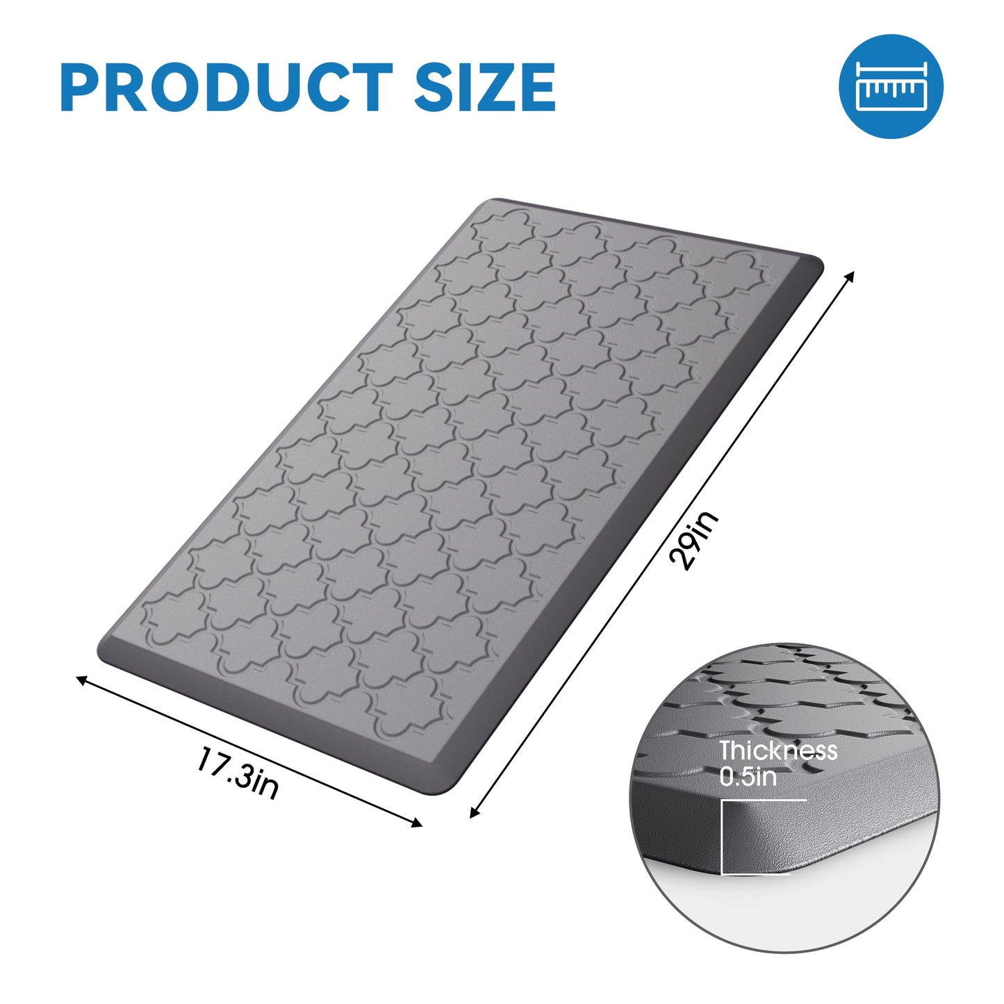 FYATHM Kitchen Mat Cushioned Anti Fatigue for Floor, Non-Slip Waterproof Comfort Rug for Kitchen Sink, Standing Desk & Laundry, 17.3"x29", Grey
