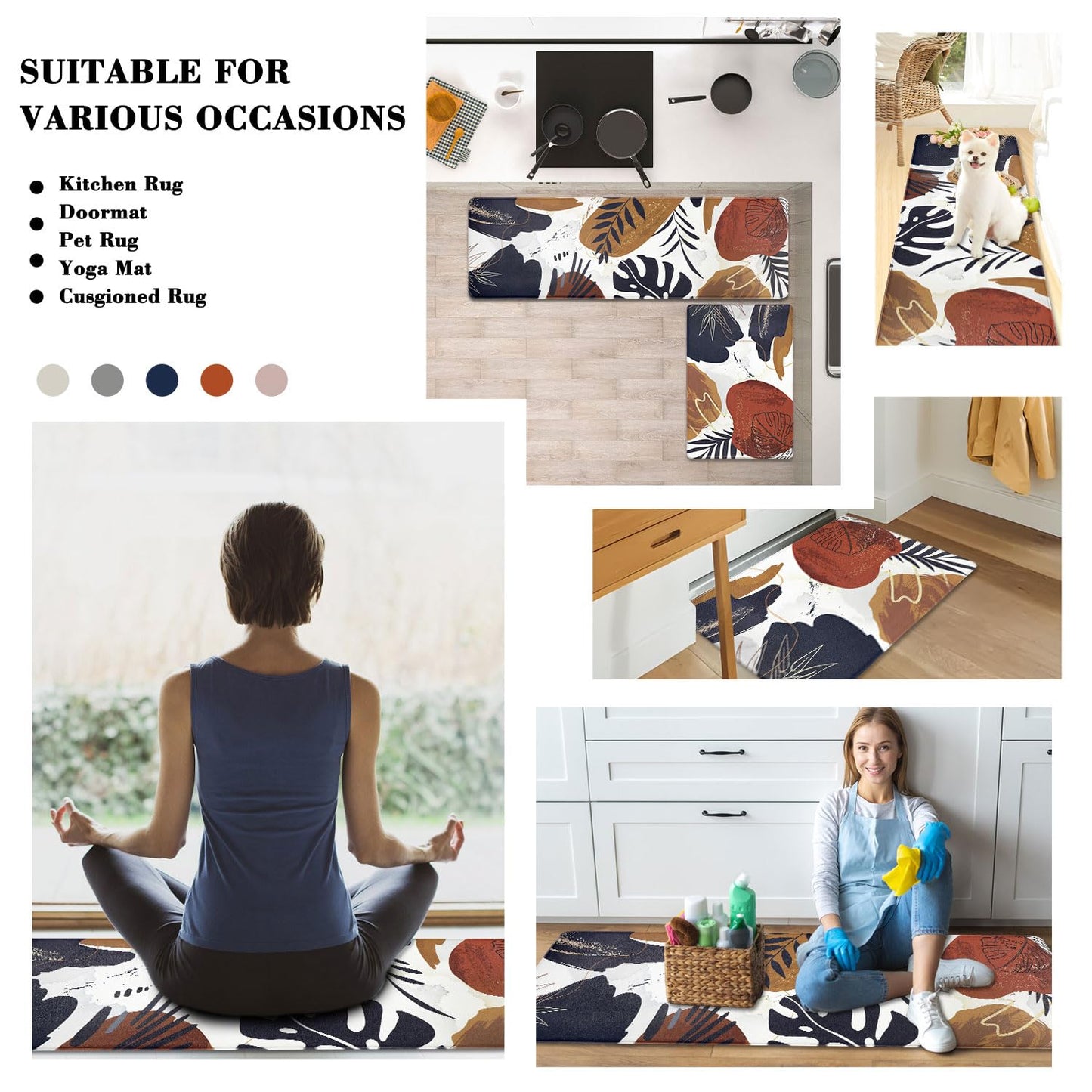 Homcomoda Anti Fatigue Kitchen Mats for Floor Set of 3 Cushioned Kitchen Rug Sets 3 Piece Non Slip Waterproof Comfort Standing Mat for Home Office Kitchen Sink
