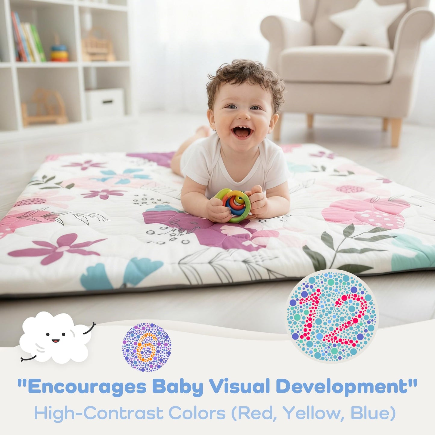 PaPaMat 1.5" Thick Baby Play Mat, 50x50 Removable & Machine Washable Cover